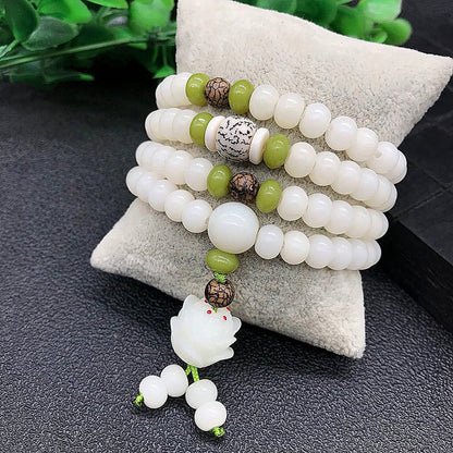 Weißes Jade -Bodhi -Wurzelarmband 108 Armband