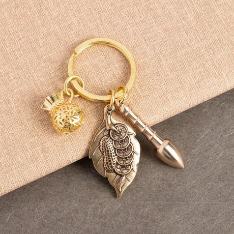 Brass One Leaf Makes Money Key Pendant Keychain