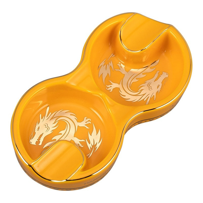 8-shaped Double Smoke Groove Ceramic Portable Retro Cigar Ashtray