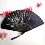 Floral Patterns with Tassel Portable Bamboo Silk Folding Fan-4