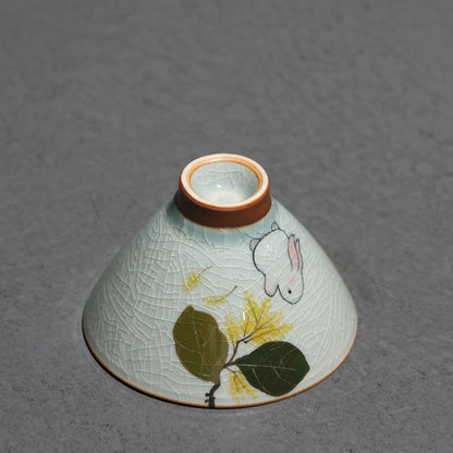 Ice Crack Hand Painted Rabbit Bamboo-hat Type Cup Underglaze Tea Cup-4