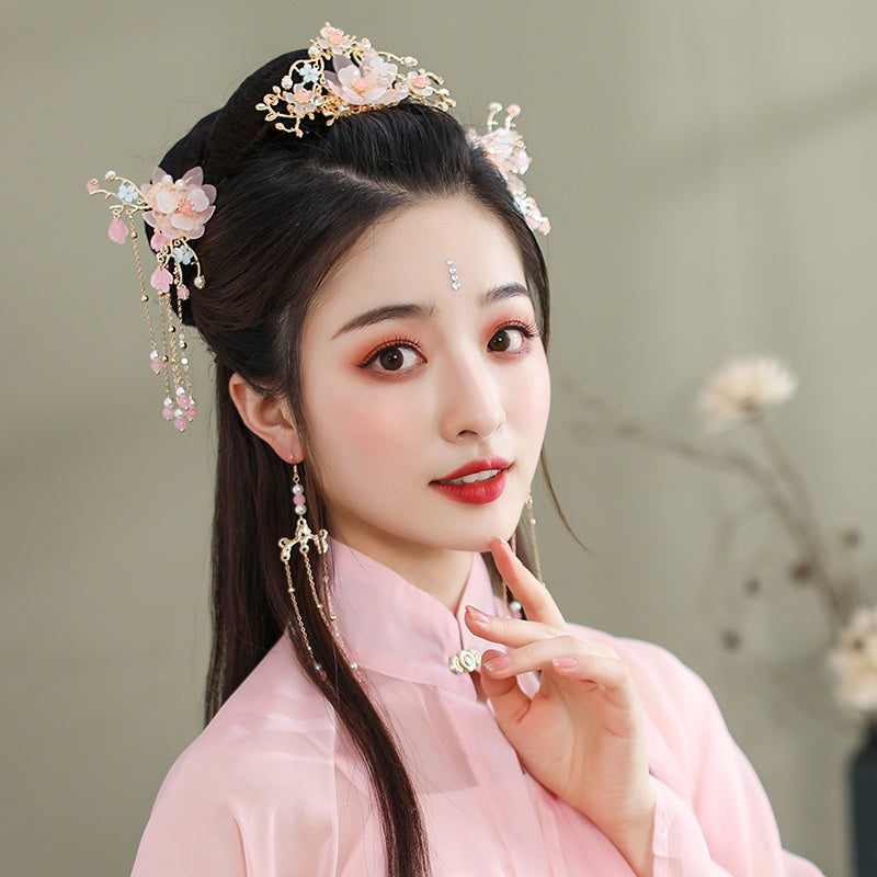 Simplified Hanfu Hair Accessories with Multiple Flower Hairpins Set-7