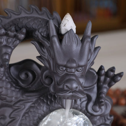 Dragon Playing Beads Incense Burner Purple Clay Ornaments-3