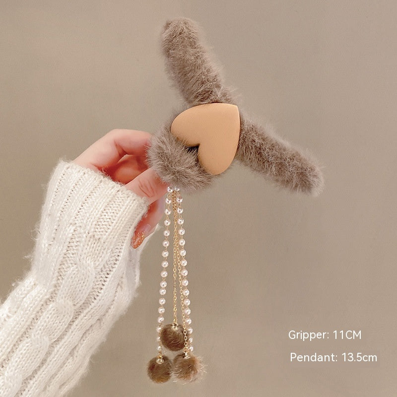 Plush Bow Tassel Hairpin Shark Clip