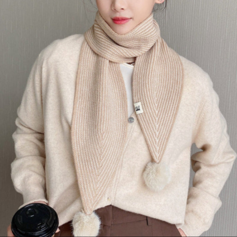 New Style Knitted Wool Ball Striped Scarf For Women