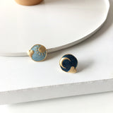 Sun Moon Stud Earrings Creative Round Oil Drop Earrings