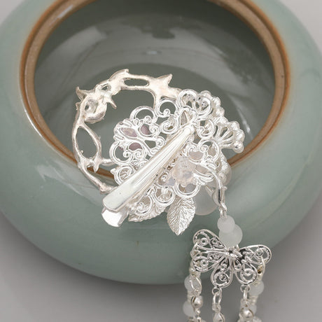 Antike Hanfu -Kopfschmuck Fransen Jade Blume Perle Haarnadel