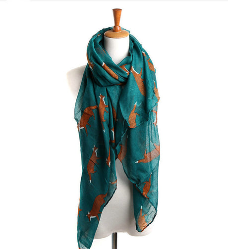 Fall Winter Fashion Voile Animal Pattern Fox Scarf