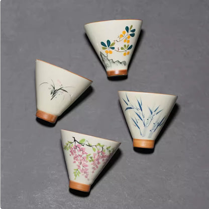 Underglaze Hand Painted Bamboo Hat Small Teacup Gift Box