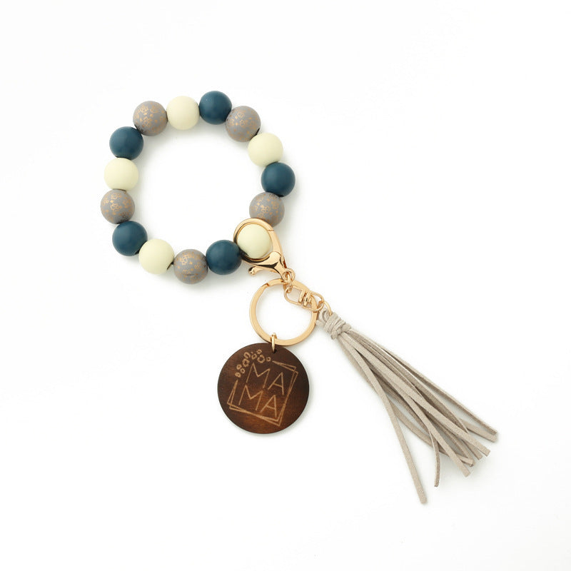 Fashion Wooden Beads Bracelet Tassel Keychain-5