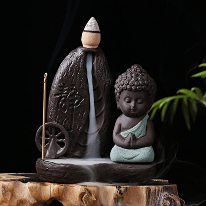 Tea Room Ornament Small Buddha Statue Backflow Incense Burner-4