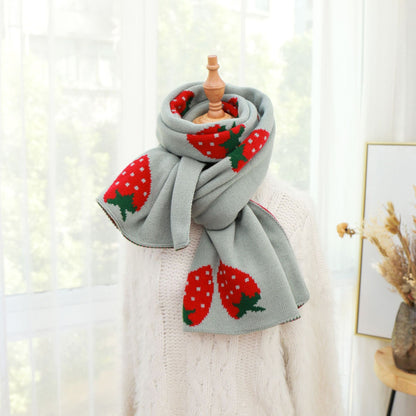 Long strawberry knitted scarf