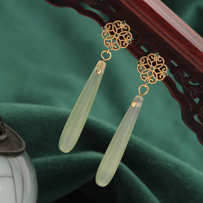 Chinese Style Agate All-match Eardrops High-grade Light Luxury Long Antique Earrings