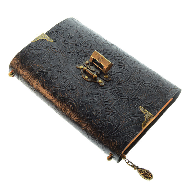 Creative Vintage Locking Head Layer Cowhide Carved Notebook-7