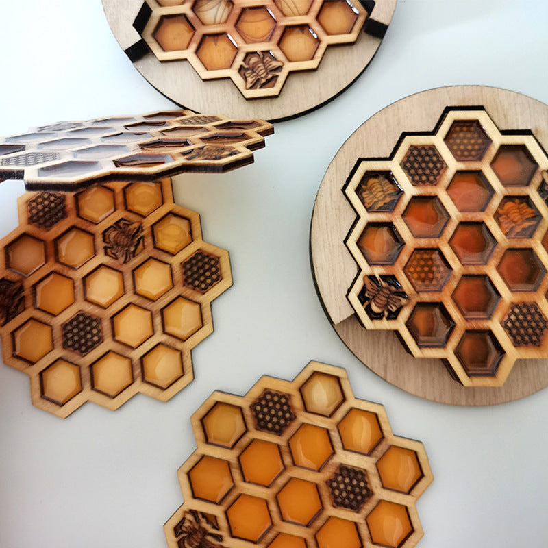 Wooden Coasters Craftwork Honeycomb Heat Proof Mat