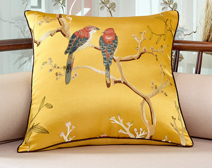 Chinese Throw Pillow Flower And Bird Jacquard Style Chair Cushion Cushion