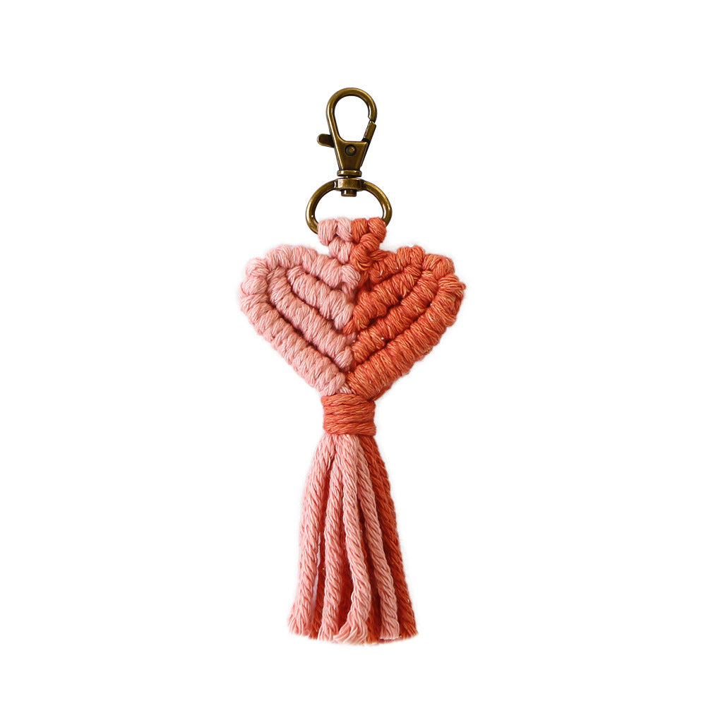 Tassel Peach Heart Hand Woven Pendant Keychain