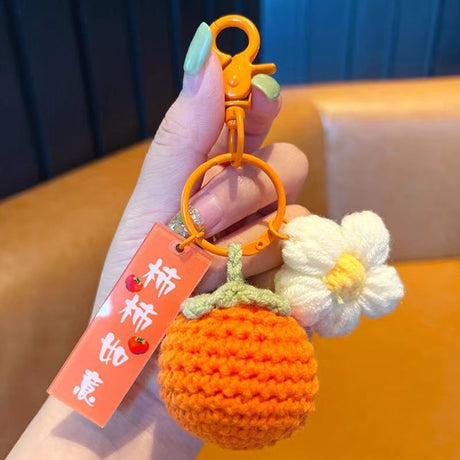 Girls Favorite Hand Knit Cashmere Lucky Persimmon Flower Keychain-3