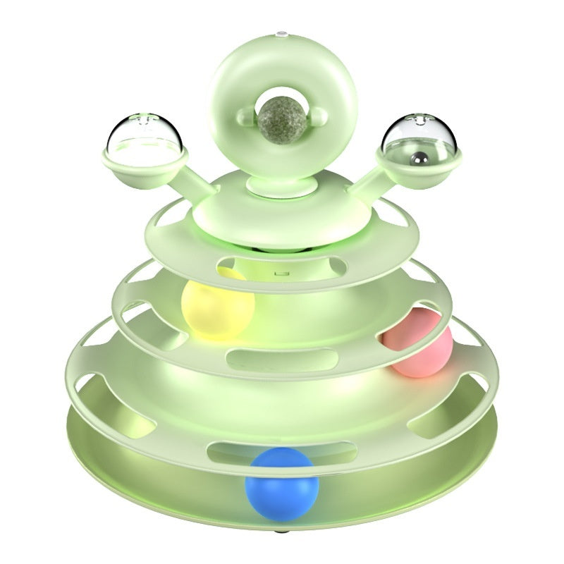 Haustierspielzeug 4 Ebenen Turm Drehteller Roller Bälle Katzenspielzeug Intelligenztraining Heimtierbedarf