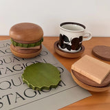 Wooden Hamburger Coasters Six Pieces Heat Proof Mat