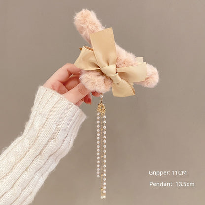 Plush Bow Tassel Hairpin Shark Clip