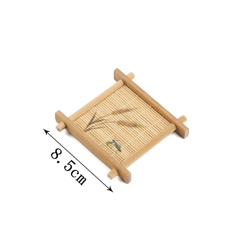 Bamboo Square Well-shaped Coaster Tea Pot Base Pastry Small Tray