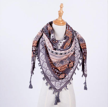 Ethnic Style Fringed Scarf Jacquard Square Scarf