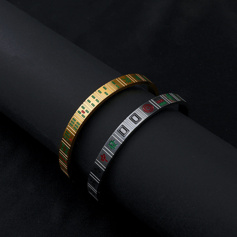 Titanstahl Unicolor Mahjong Armband Chinesischer Stil kreativ