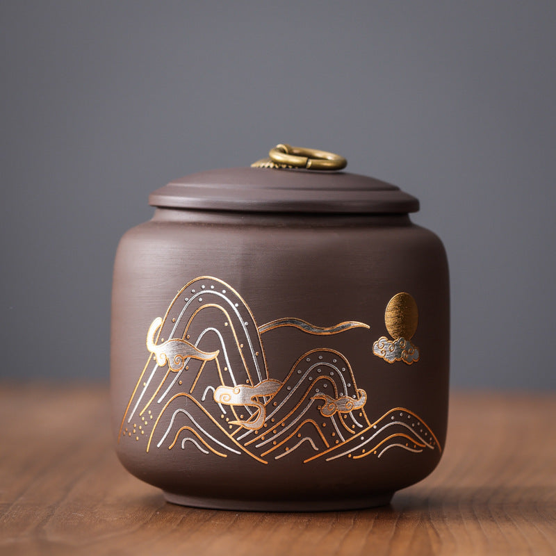 New Purple Sand Ceramic Tea Jar Auspicious Crane Tea Caddy