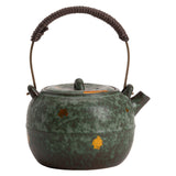 Old Rock Clay Carrying Handle Teapot Bronze Glaze Tea Set