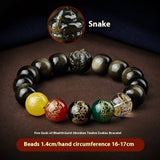 Five Gods Of Wealth Lucky Beads Bracelet Zodiac Gold Obsidian Handheld Rosary