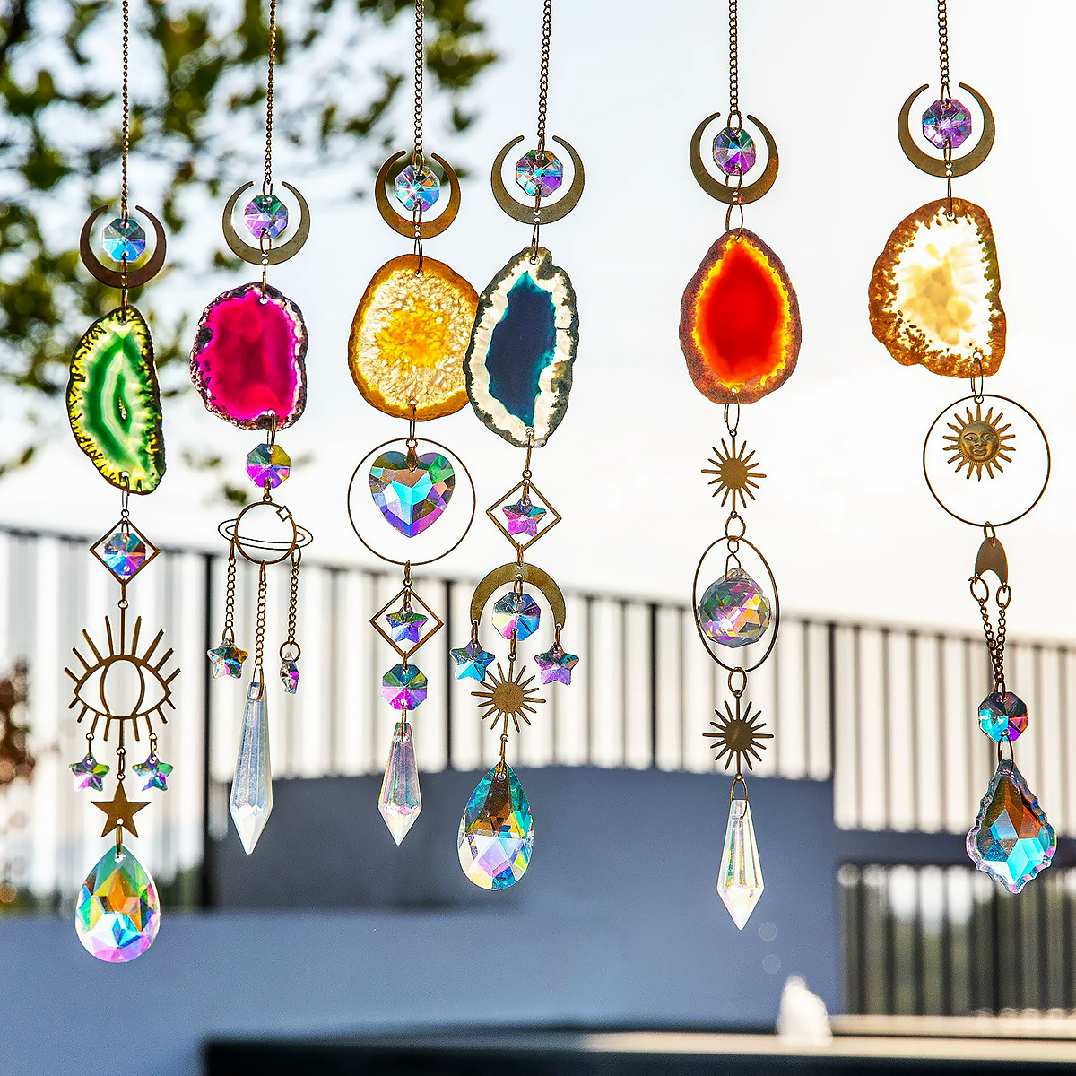 Natural Agate Crystal Suncatcher Window Hanging Decor-3