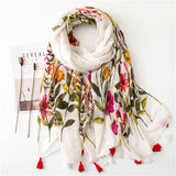 Ethnischer Vintage Blumenwatte und Leinenfransenschalel