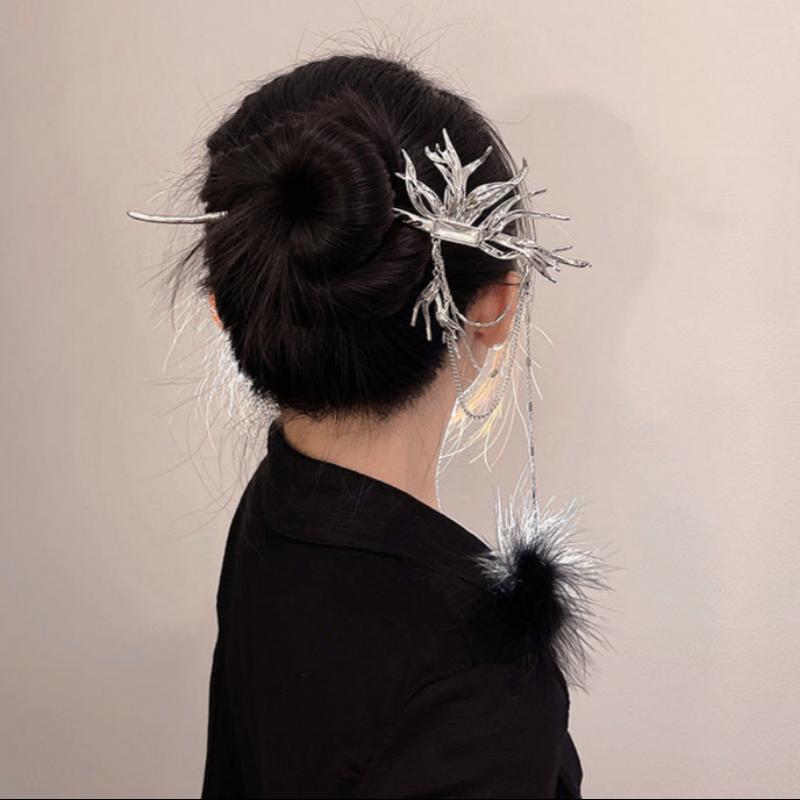 Feather Hairpin Women's New Chinese Hair Accessories Han Clothing