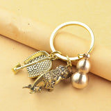 Chinese Zodiac Pure Brass Dustpan Gourd Lucky Leaf Keychain-11