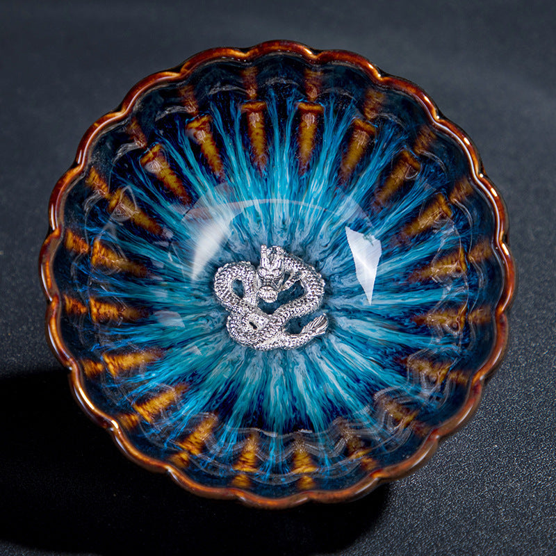 Jianzhan Teetasse Jianyang Tianmu Glaze Eingelegtes Silberöl tropfende Teeschale
