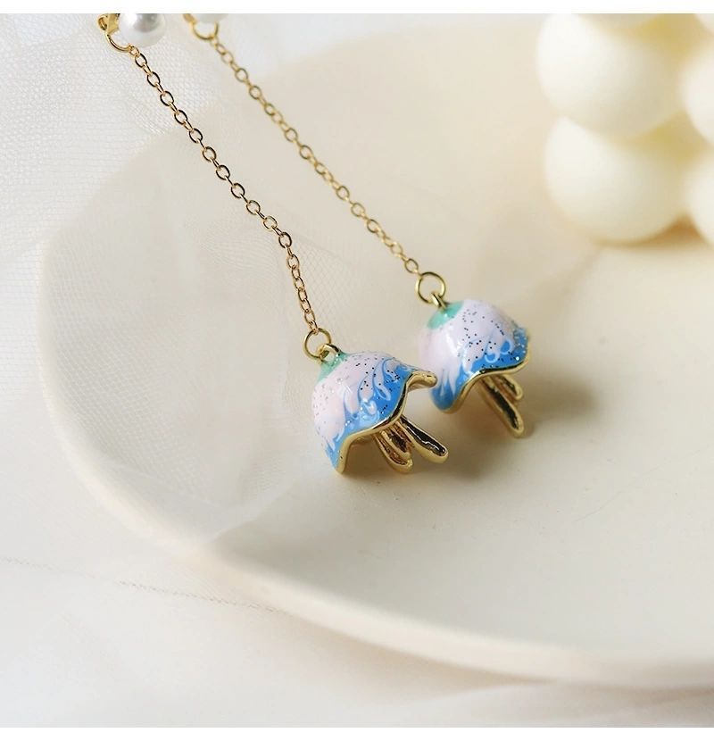 New Chinese Blue Sea Blue Mori Style Jellyfish Stud Earrings