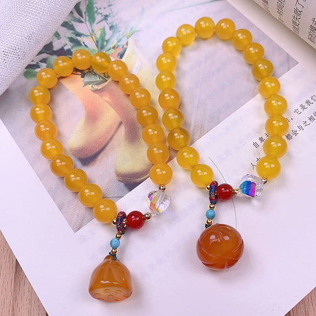 Chinese Style Lotus Pumpkin Natural Yellow Agate Bracelet-1