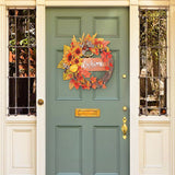 Maple Leaf Thanksgiving Vine Wreath with Sunflowers and Wooden Board-2