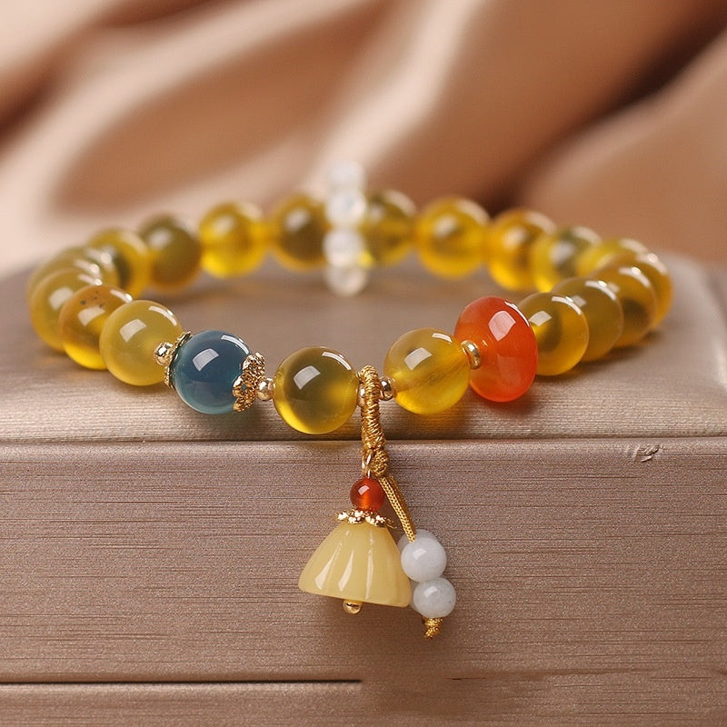 Chinese Retro Natural Stone Yellow Sugar Heart Agate Bracelet