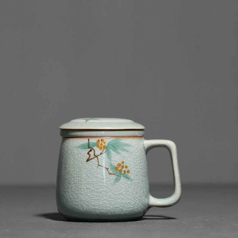 Ice Crack Hand Painted Loquat Tea Cup Tea And Water Separation