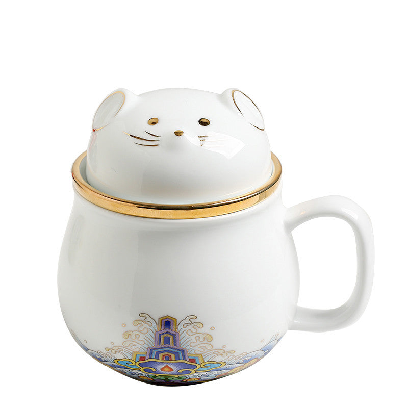 Forbidden City Cat Cup With Lid Ceramic Female Tea Water Separate Coffee