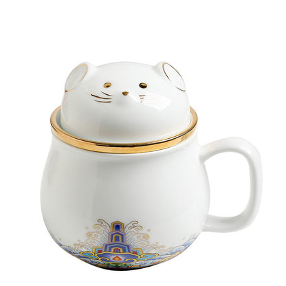 Forbidden City Cat Cup With Lid Ceramic Female Tea Water Separate Coffee