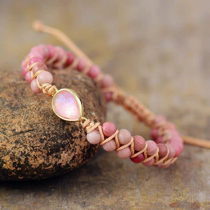 Doppelschicht-Achat- und Rhododendron-Armband mit kantigem doppeltem Hänge-Verstellarmband