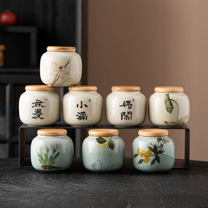 Chinese Calligraphy Tea Pot Ceramic Mini Tea Caddy