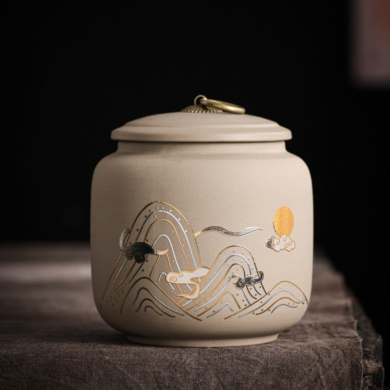 New Purple Sand Ceramic Tea Jar Auspicious Crane Tea Caddy