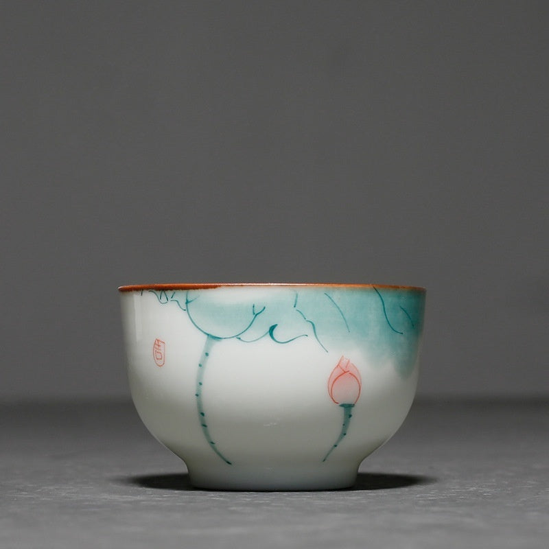 Hand-painted Pink Celadon Lotus Ceramic Cup Underglaze Tea Cups-7