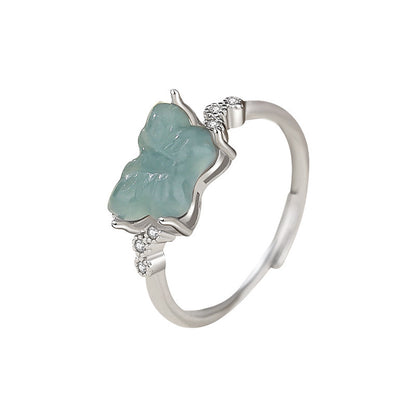 Natural Blue Water Jade Butterfly Ring for Women