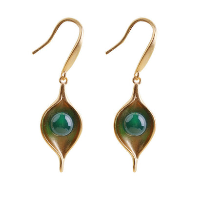 Chinese Female Temperamental Earrings Green Agate Retro