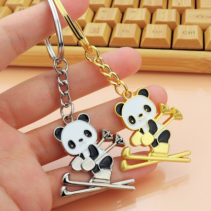 Ski Panda Keychain Creative National Treasure Panda Ski Pendant Key Chain